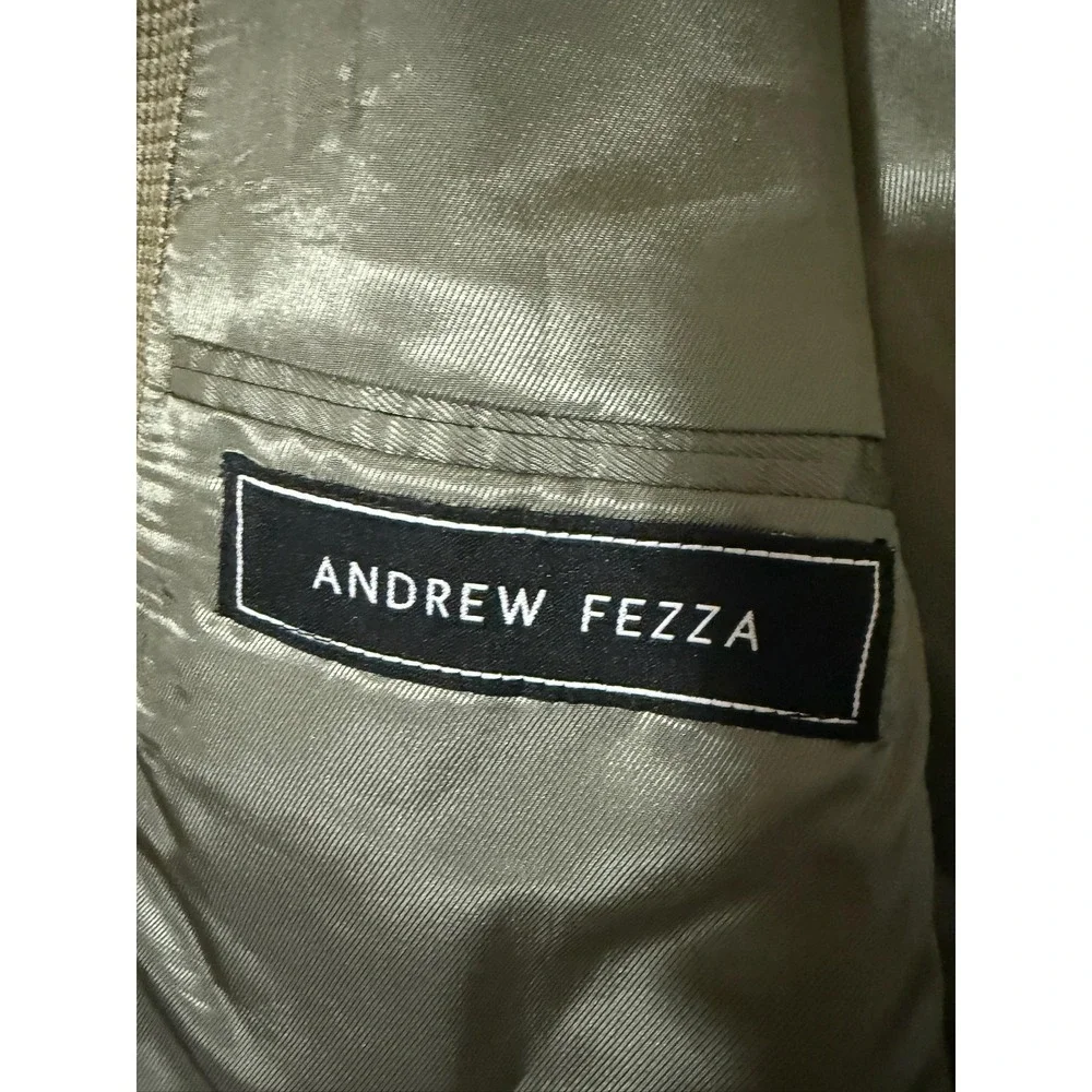 Andrew Fezza Blazer Mens 46L Long Gray Houndstooth Silk Wool Sport Coat‎